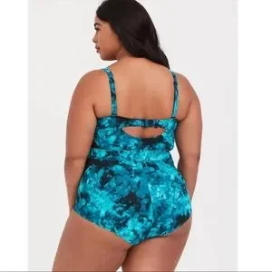 torrid Swim Torrid Teal And Black Tie Dye One Piece Swimsuit